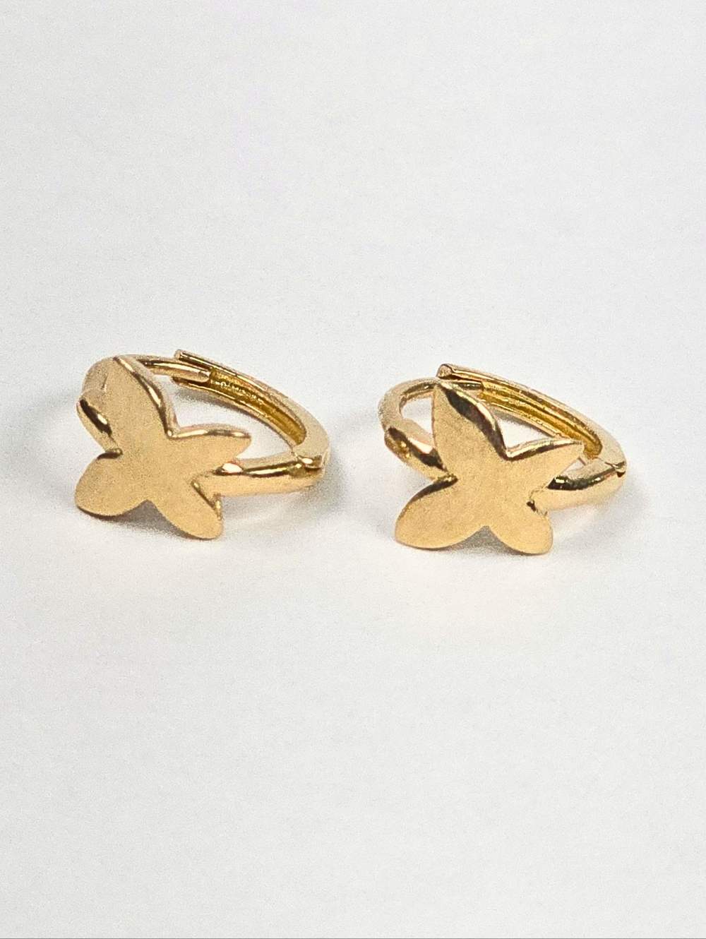 10K Real Gold Butterfly Huggie Hoop Earrings Small Dainty - 10.5mm